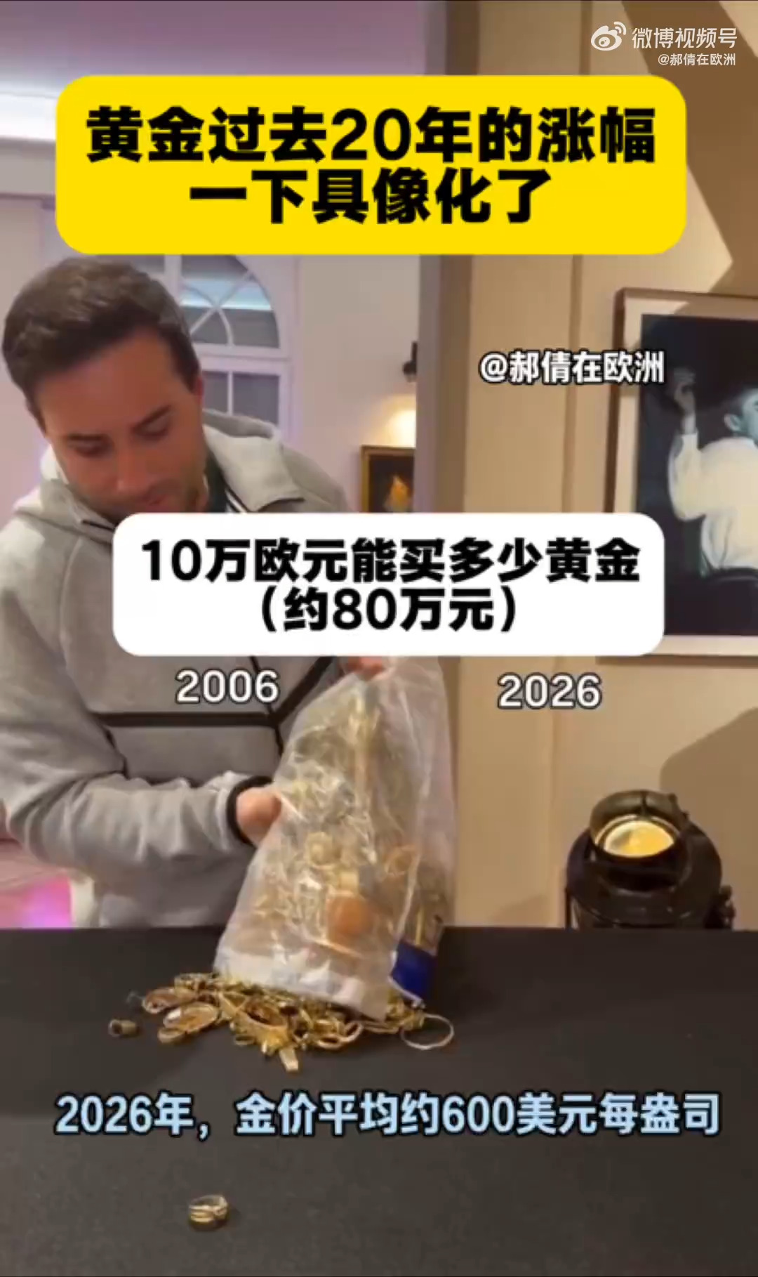 欧洲小哥直观展示：10万欧元能买多少黄金？